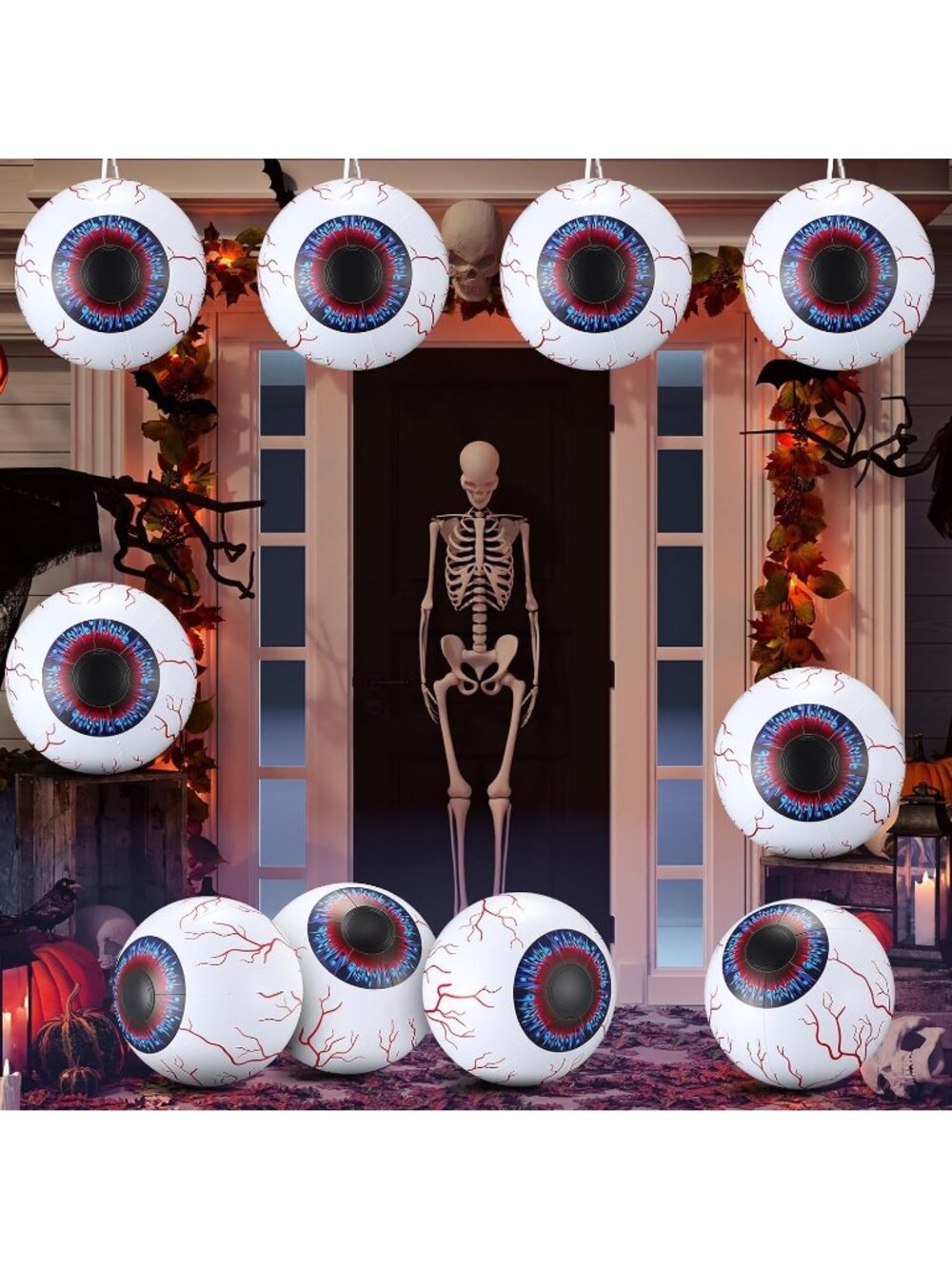 🎃 10 Pcs Halloween Eyeball Red Blue Inflatable Eye Ball 12 Inch Hanging Decor